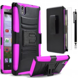 ZTE Zmax Case, Dual Layers [Combo Holster] Case And Built-In Kickstand Bundled with [Premium Screen Protector] Hybird Shockproof And Circlemalls Stylus Pen (Pink)